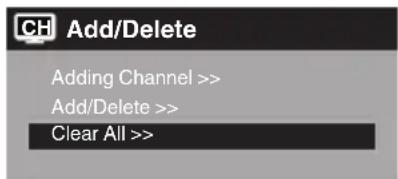 Add/Delete Adding Channel >> Add/Delete >> Clear All >>