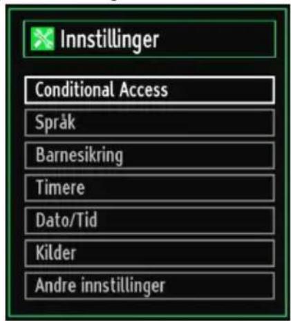 Innstillinger Conditional Access Språk Barnesikring Timere Dato/Tid Kilder Andre innstillinger