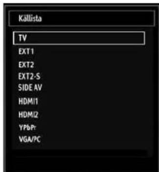 Källista TV EXT1 EXT2 EXT2-S SIDE AV HDMI1 HDMI2 YPbPr VGA/PC