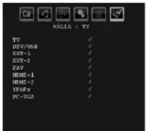 KALLA : TV TV ✓ DTV/USB ✓ EXT-1 ✓ EXT-2 ✓ FAV ✓ HDMI-1 ✓ HDMI-2 ✓ YFMFr ✓ PC-VGA ✓