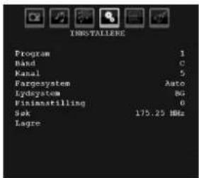 INSTALLERE Program 1 Band C Kanal 5 Fargesystem Auto Lydesystem 8G Finininstilling 0 Sok 175.25 MHz Lagre