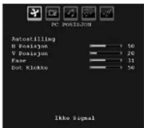 PC POSISJON Autostilling H Posisjon 50 V Posisjon 20 Fase 31 Dot Klokke 50 Ikke Signal