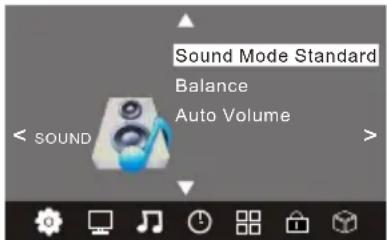 Sound Mode Standard Balance Auto Volume < SOUND >