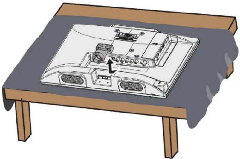 Illustration of a computer monitor setup on a table with ventilation grilles and a scroll wheel (no text or symbols)