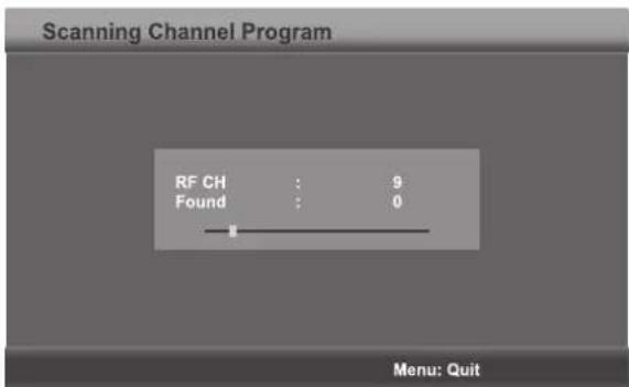Scanning Channel Program RF CH : 9 Found : 0 Menu: Quit
