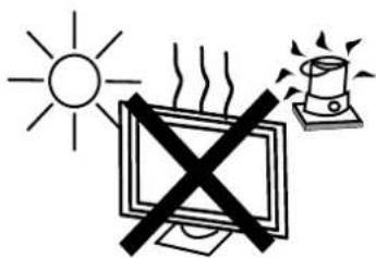 Warning symbol showing sun, monitor with crossed-out X, and alarm lamp with warning light