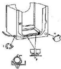Technical diagram of a mechanical device with labeled components and force indicators