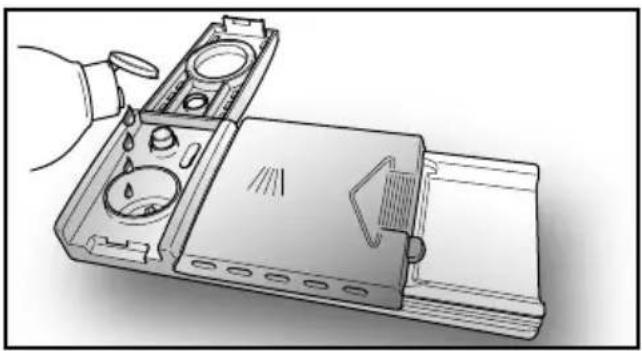 Illustration of a hand using a dropper to lift a water-filled tray (no text or symbols visible)