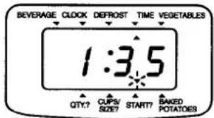 BEVERAGE CLOCK DEFROST TIME VEGETABLES 1:3:5 QTY.? CUPS/ SIZE? START? BAKED POTATOES