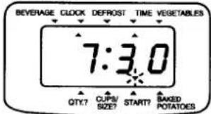 BEVERAGE CLOCK DEFROST TIME VEGETABLES 7:3.0 QTY? CUPS/ SIZE? START? BAKED POTATOES