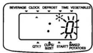 BEVERAGE CLOCK DEFROST TIME VEGETABLES QTY? CUPS/ START? BAKED POTATOES SIZE?