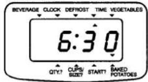 BEVERAGE CLOCK DEFROST TIME VEGETABLES 6:30 QTY.? CLIPS/ START? BAKED POTATOES