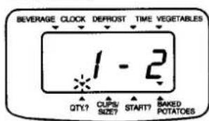 BEVERAGE CLOCK DEPROST TIME VEGETABLES 1 - 2 QTY? CUPS/ START? BAKED POTATOES