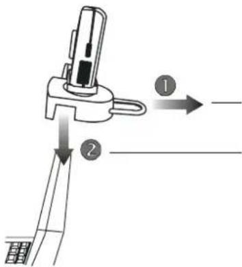 Diagram showing a mechanical device with labeled parts and directional arrows indicating process flow