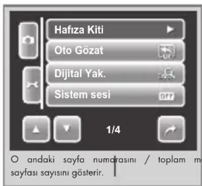 Hafıza Kiti Oto Gözat Dijital Yak. Sistem sesi 1/4 ○ andaki sayfa numarasini / toplam m sayfası sayısını gösterir.