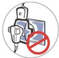 Safety warning symbol showing a plug and switch inside a circle with a prohibition sign
