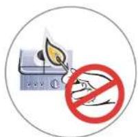 Warning sign with a flame and a prohibition symbol, indicating no chemical hazard or toxicity.