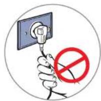Diagram showing a hand holding a wall socket connected to a plug, with a red prohibition symbol indicating no resistance.