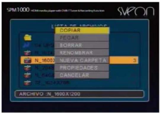 SPM1000 HOM media player with DVB-Tuner & Recording function LISTA: SE ARCHIVO COPIAR PEGAR BORRAR RENOMBRAR N_16002 NUEVA CARPETA 3 N_2048 PROPIEDADES N_6408 CANCELAR SF_1604X788 ARCHIVO :N_1600X1200