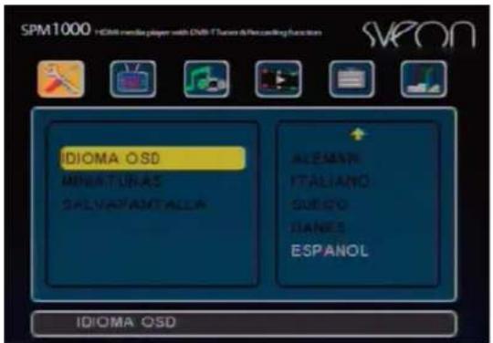 SPM1000 HDMI media player with DVB iTunes Aftercarding function IDIOMA OSD MINIATURAS SALVADANTALLA ALEMAN ITALIANO SUEGO JANES ESPAÑOL IDIOMA OSD