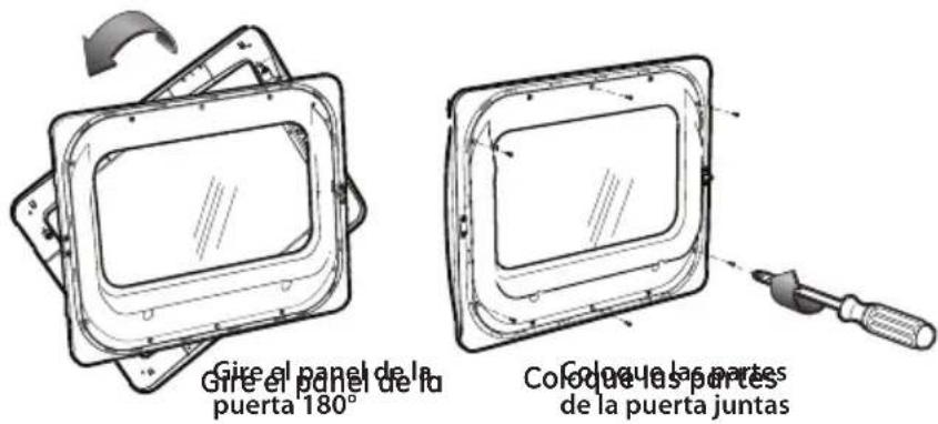 Gire el panel de la puerta 180° Colo que las partes de la puerta juntas