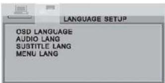 LANGUAGE SETUP OSD LANGUAGE AUDIO LANG SUBTITLE LANG MENU LANG