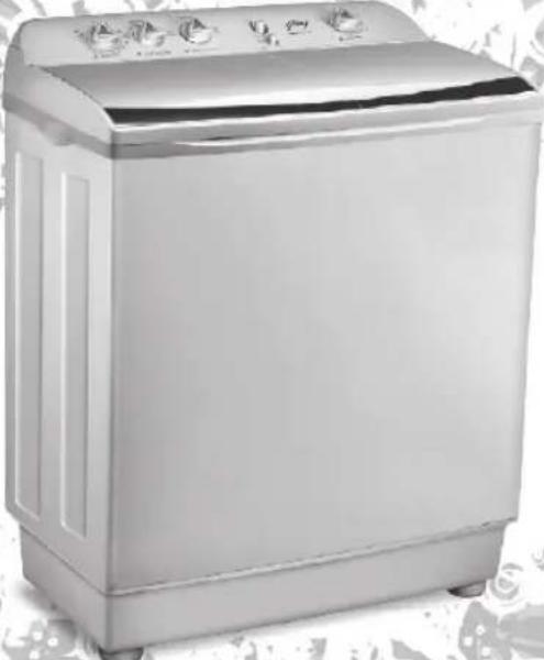 Exterior view of a silver washing machine with control knobs and front panel (no visible text or symbols)
