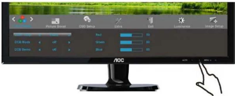 Picture Reset OGO Setup Extra Edit Luminance Image Setup Red 50 Graves 50 Blue 50 DCB Mode Off DCB Demo Off AOC