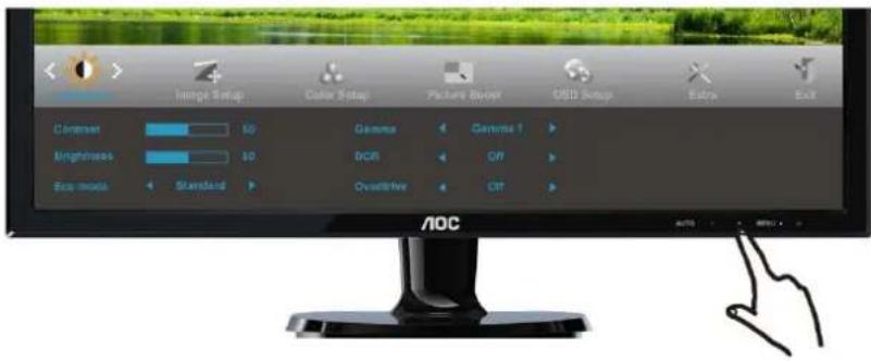 Image Setup Color Setup Picture Shock USB Setup Extra Exit Contrast 50 Brightness 50 Eco mode Standard Camera Camera 1 DCR OT Ovative OT AOC