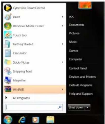 CyberLink PowerCinema Paint Windows Media Center Touch tool Getting Started Calculator Sticky Notes Snipping Tool Mageifier WinRAR All Programs doc Documents Pictures Music Games Computer Control Panel Devices and Printers Default Programs Help and Support Shut down