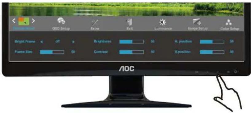 Oscu 0-1 off O2D Setup Extra Exit Luminance Image Setup Color Setup Bright Frame off Brightness 50 H, position 50 Frame Size 50 Contrast 50 Vposition 50 AOC
