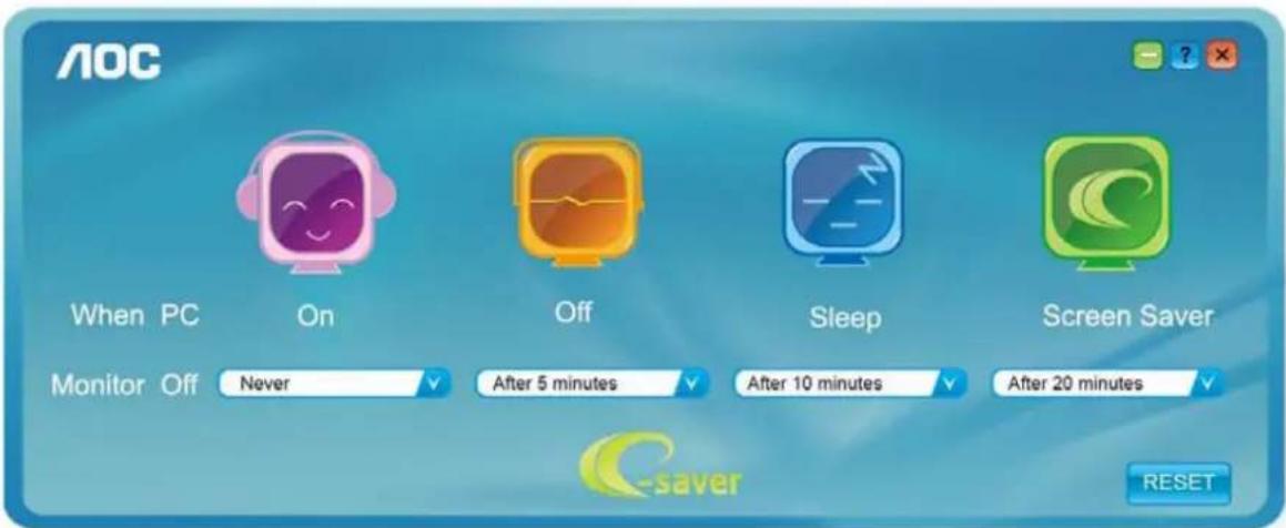 AOC When PC On Off Sleep Screen Saver Monitor Off Never After 5 minutes After 10 minutes After 20 minutes C-saver RESET