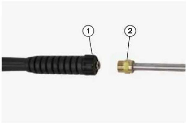 Diagram showing two labeled components of a welding torch, marked as 1 and 2.