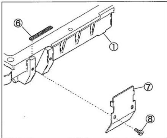 Technical diagram of a mechanical assembly with numbered components and dashed lines indicating alignment or assembly steps.