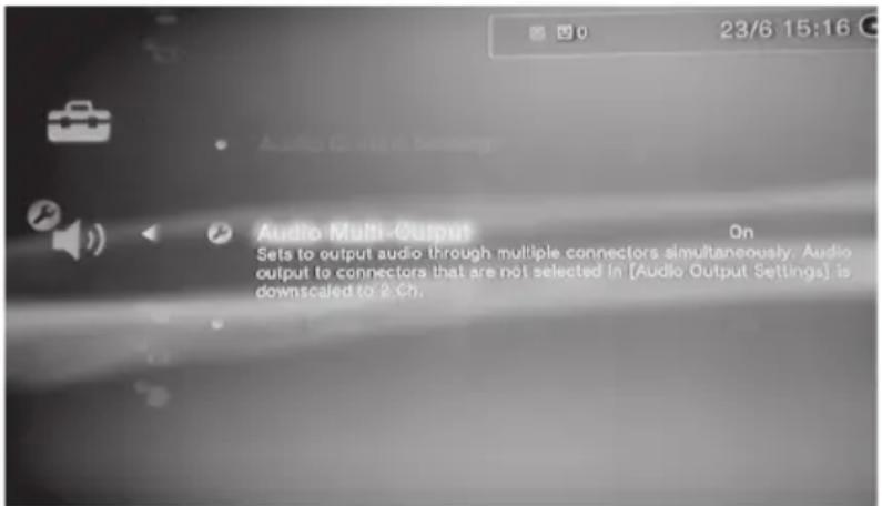 Audio Multi-Output On Sets to output audio through multiple connectors simultaneously. Audio output to connectors that are not selected in [Audio Output Settings] is downscaled to 2 Ch.
