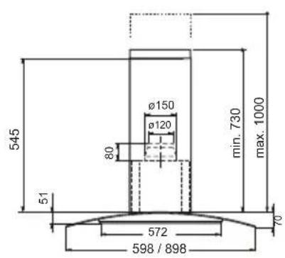 545 51 572 598 / 898 80 ø150 ø120 min. 730 max. 1000 70