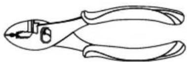 Line drawing of a pair of pliers with handle and metal bracket (no text or symbols)