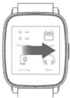 Diagram of a smartwatch interface with labeled buttons and a directional arrow pointing to the 'Call Log' button.
