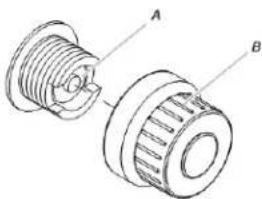 Technical line drawing of a mechanical component with labeled parts A and B (no text or symbols present)
