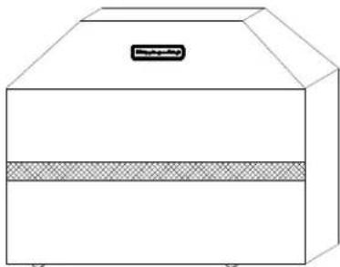 Line drawing of a rectangular box with a textured band and a small top label (no text or symbols)
