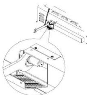 Technical diagram showing a mechanical assembly with a bracket and a magnified inset of a component (no text or symbols visible)