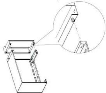 Technical line drawing of a mechanical bracket assembly with an inset magnified detail (no text or symbols)