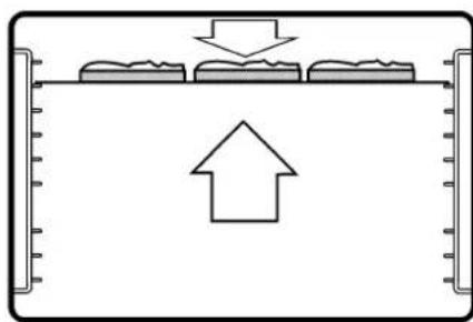 Simple diagram showing a container with three blocks and an upward arrow, no text or symbols present.