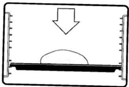 Simple line drawing of a rectangular container with a downward arrow and a curved base, no text or symbols present.