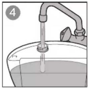Illustration of a faucet pouring liquid into a bucket (no text or symbols)