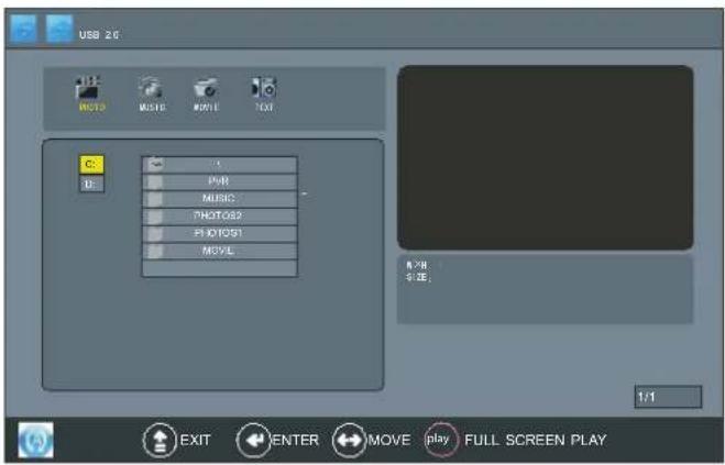 USB 2G MOTOR MUSIC MOVIE TEXT C: D: 1 PUB MUSIC PHOTOS2 PHOTOS1 MOYA 8:48 3:48. 1:1 EXIT ENTER MOVE (play) FULL SCREEN PLAY