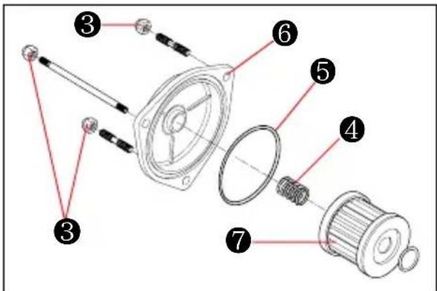Exploded view diagram of a mechanical assembly with numbered parts for identification