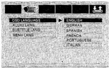 OSD LANGUAGE AUDIO LANG. SUBTITLE LANG. MENU LANG. ENGLISH GERMAN. SPANISH. FRENCH. PORTUGUESE. ITALIAN.
