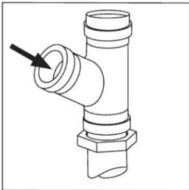 Technical line drawing of a pipe fitting with a valve and connector (no text or symbols)