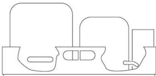 Pure line drawing of a mechanical or electrical component with no text, numbers, or symbols